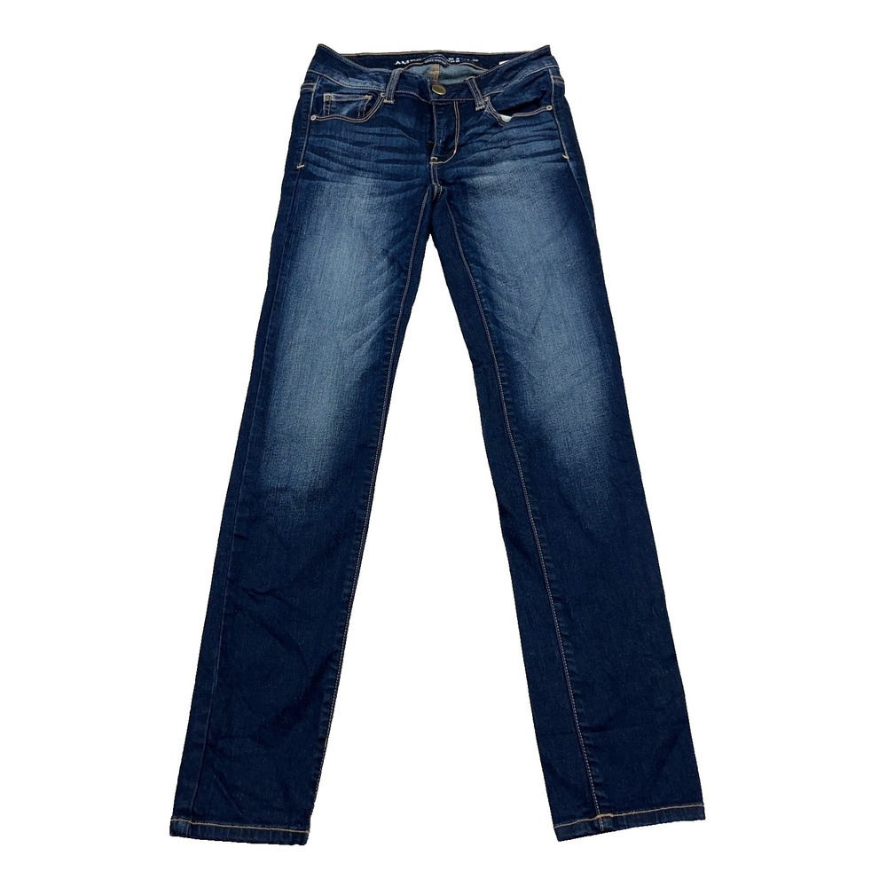 American Eagle Skinny Jeans Women 0 Low Rise Dark Wash Faded Stretch Pants